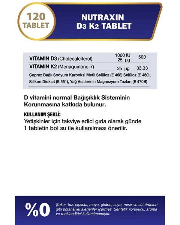 ویتامین D3 + K2 نوترکسین | Nutraxin قرص 120 عددی