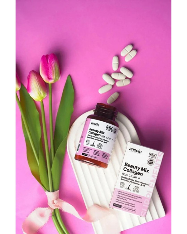 مکمل بیوتی میکس کلاژن آنوسین | Anocin ــ ترکیب کامل کلاژن نوع ۱، ۲، ۳ با بیوتین، زینک و هیالورونیک اسید