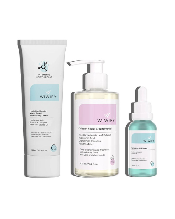 ست مراقبتی تسکین دهنده و آبرسان قوی پوست حساس ویویفای | WIWIFY _ مرطوب کننده 24 ساعته + ژل شستشوی صورت + سرم هیالورونیک اسید