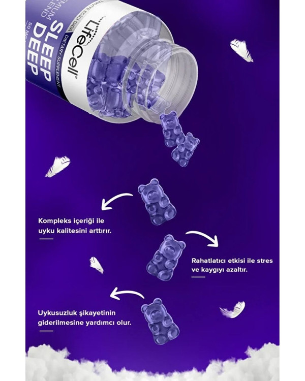 پاستیل Lifecell Sleep Deep | لایف سل (مکمل خواب عمیق): فرمولاسیون لذیذ ملاتونین 3mg، گیاهان آرامبخش و منیزیم
