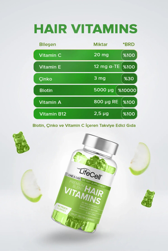 پاستیل 60 عددی ویتامین مو Lifecell Hair Vitamins | لایف سل ـ کمپلکس تقویت ریشه ، ضد ریزش و سفیدی مو