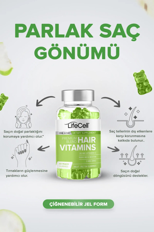 پاستیل 60 عددی ویتامین مو Lifecell Hair Vitamins | لایف سل ـ کمپلکس تقویت ریشه ، ضد ریزش و سفیدی مو
