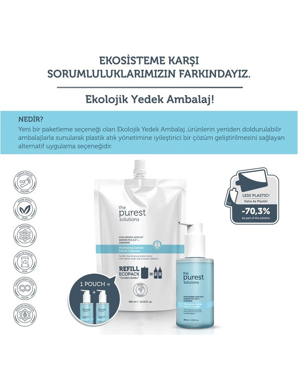 ژل شستشوی صورت پیورست | The Purest Solutions حاوی هیالورونیک اسید ـ ترمیمکننده سد دفاعی و مرطوبکننده برای پوست خشک و مختلط ـ پک اقتصادی و پرکننده