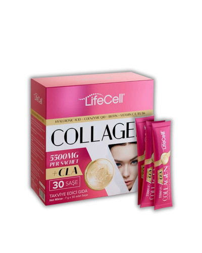 ساشه 30 تایی کلاژن هیدرولیز شده، CLA , Q10 ، هیالورونیک اسید و ویتامینها Lifecell | لایف سل ـ مکمل 2 منظوره زیبایی و کاهش وزن با دوز موثر کلاژن و CLA