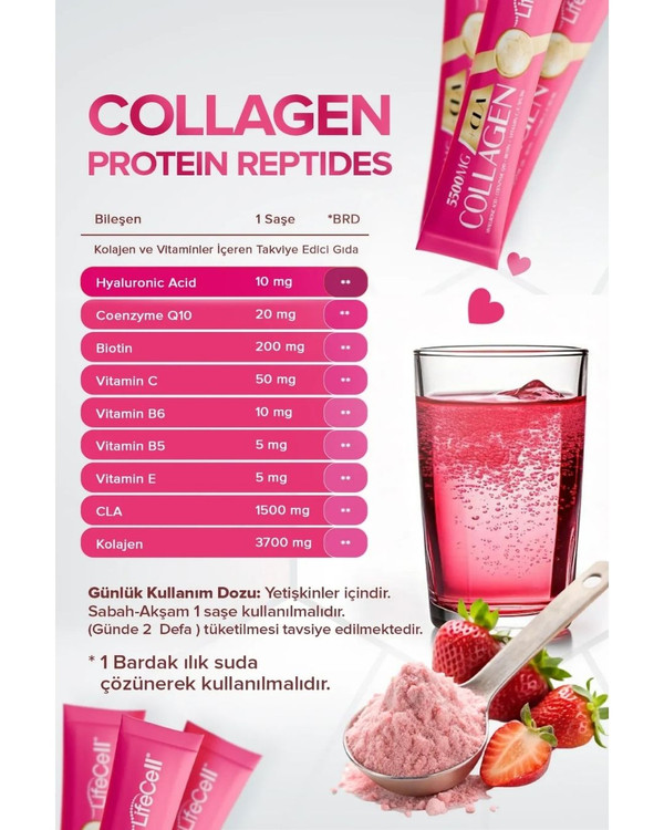 ساشه 30 تایی کلاژن هیدرولیز شده، CLA , Q10 ، هیالورونیک اسید و ویتامینها Lifecell | لایف سل ـ مکمل 2 منظوره زیبایی و کاهش وزن با دوز موثر کلاژن و CLA