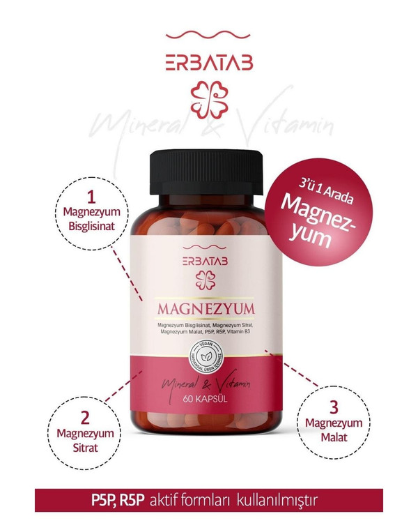 منیزیم ۳گانه با ویتامینهای B2، B3 و B6 ارباتاب | Erbatab ـ 60 عددی
