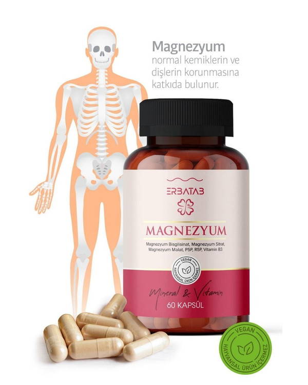 منیزیم ۳گانه با ویتامینهای B2، B3 و B6 ارباتاب | Erbatab ـ 60 عددی