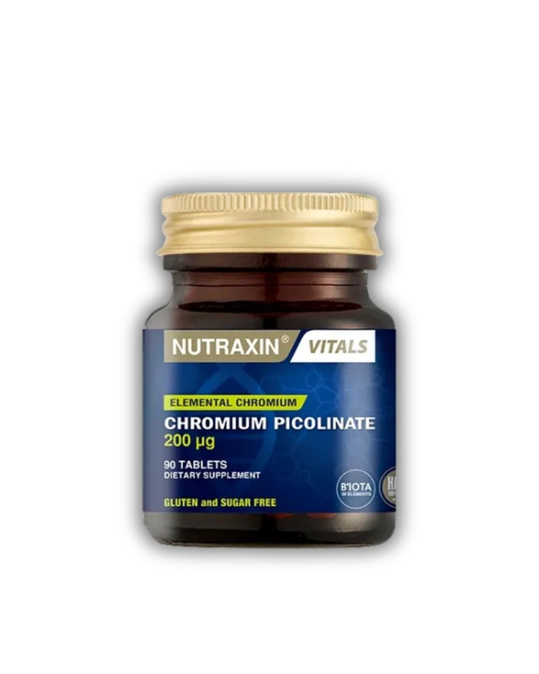 مکمل کروم پیکولینات نوترکسین | Nutraxin | میکروگرم 200 | ۹۰ عددی | کنترل قند خون و مدیریت وزن ، کاهش ولع شیرینی و پرخوری
