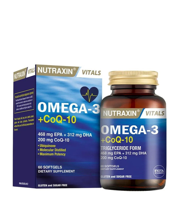 مکمل امگا3 + کوآنزیم Q10 نوترکسین | Nutraxin ـ سلامت قلب، کاهش التهاب ، افزایش انرژی و رفع خستگی مزمن