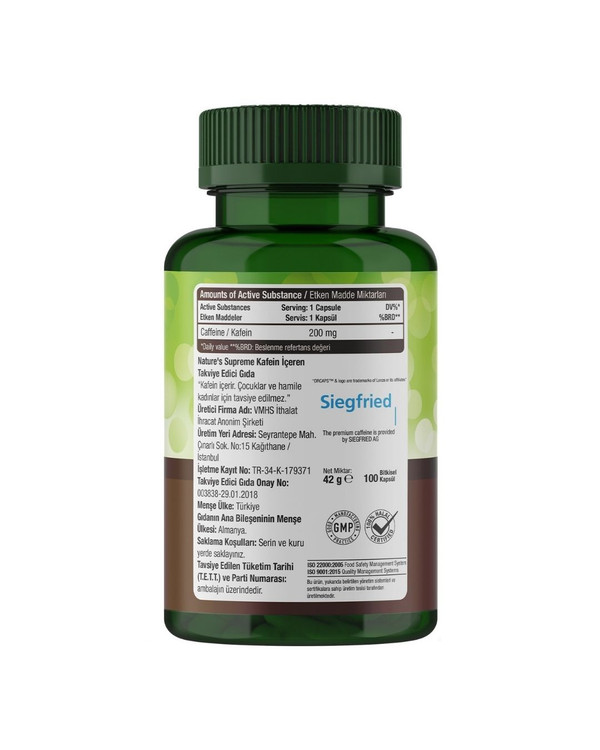 مکمل کافئین ۲۰۰ نیچرز سوپریم | Nature’s Supreme ـ افزایش متابولیسم و چربی سوزی ، بهبود عملکرد ورزشی ، افزایش انرژی و هوشیاری ذهنی ـ 100 عددی