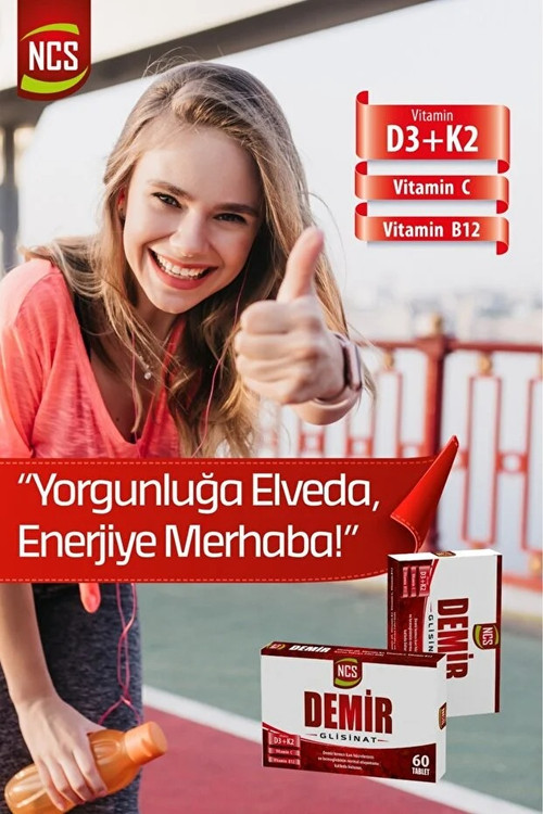 مکمل آهن گلیسنات NCS | کمپلکس حاوی ویتامین C , D3, K2 فولیک اسید ،B12 , B6 ، مس و کروم - 60 عددی
