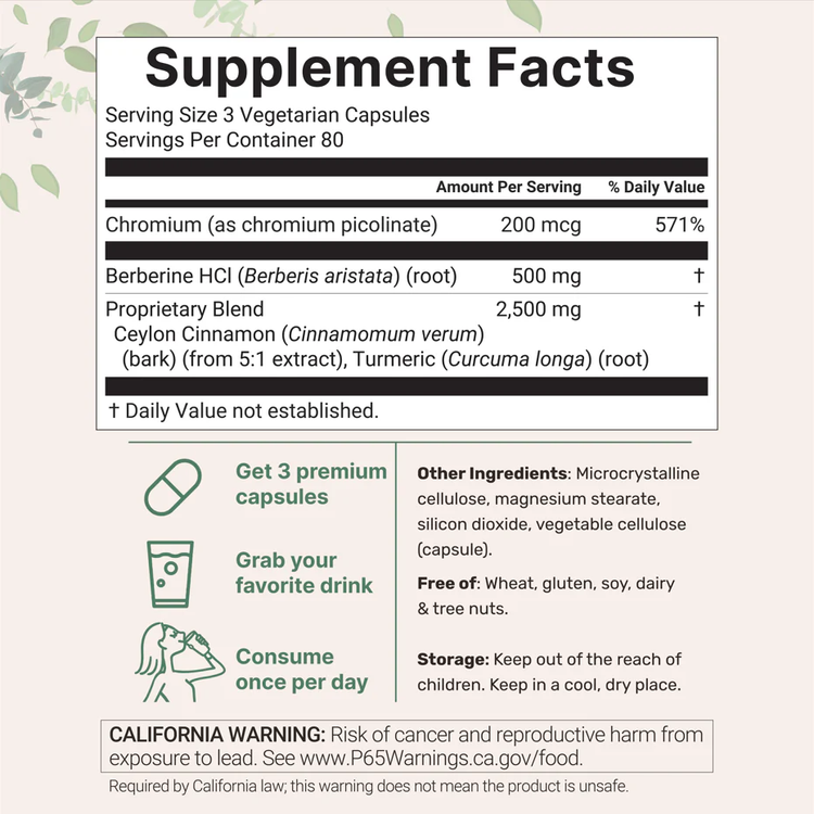 Micro Ingredients Berberine with Ceylon Cinnamon, Chromium, & Turmeric, 240 Vegetarian Capsules